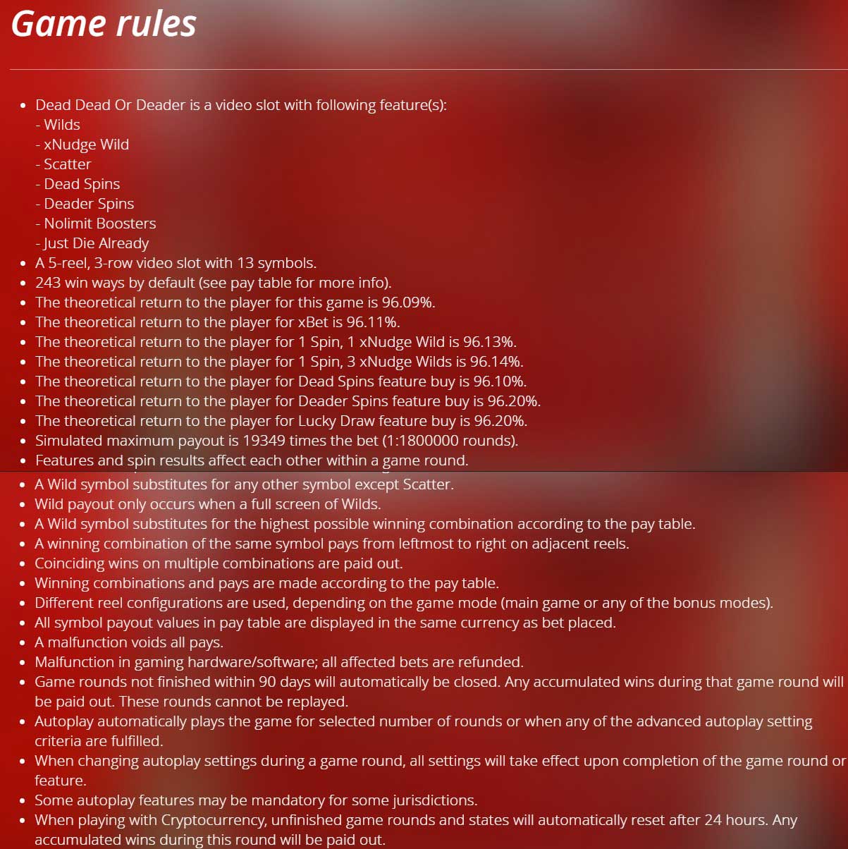 Dead, Dead or Deader slot game rules